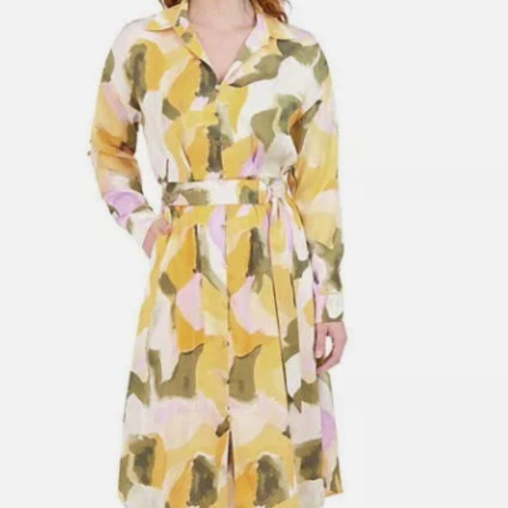 French Connection Women's Long Shirt Dress - Multicolor (Yellow/Green)